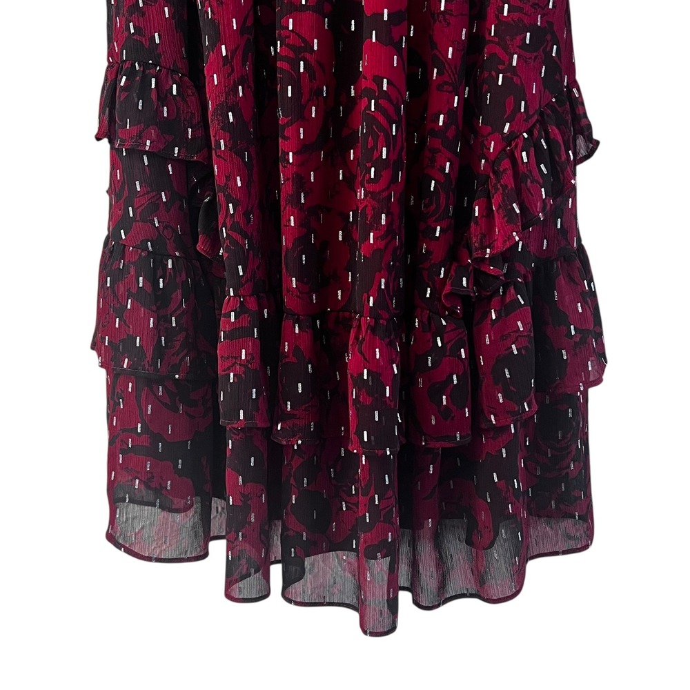 SIMPLY VERA Vera Wang Dress Women's‎ Burgundy Rose Metallic Dot Tiered Ruffle  M - Picture 5 of 9